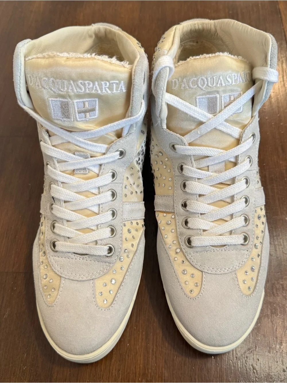 D'ACQUASPARTA Shoes Women  38 EU 7.5 US High Top Sneakers Suede Crystals Italy